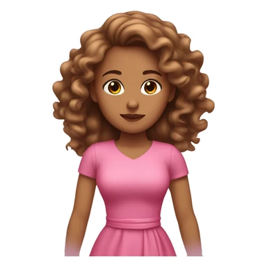Spinning girl with light tan skin and long brown curly hair with a pink dress  sticker