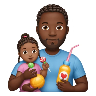 Big black man with braids hold a  baby bottle and a lollipop sticker