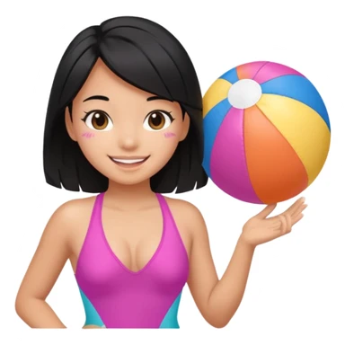 Hawaiian girl with black hair with pink highlights and a swimsuit, with beach ball sticker