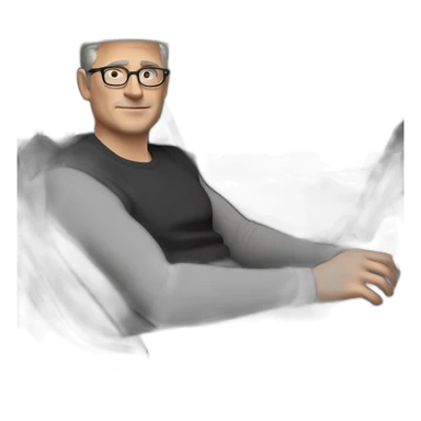 small-cartoonish-middle-age-lean-white-man,without-facial-hair,-with-black-hair-&-glasses-wearing-black-Tesla-T-shirt,-inside-black-tesla-model-3, at the wheel, full car front view sticker