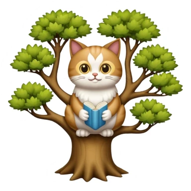 crea un gato con alas de búho con pelaje color cafe y blanco y que este en la rama de un árbol sticker