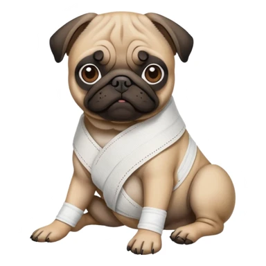 Dark face Pug with a broken left leg in bandage on its leg sticker