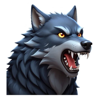cinematic-noble-fierce-werewolf-howling-portrait-emoji, poised-and-imposing, with a fierce wolfish face tilted upwards in a haunting howl, glowing eyes full of primal ferocity, sharp, and a rugged snout, fur rippling in shades of midnight black and silver, muscles tensed as the powerful howl echoes beneath the moonlit sky; rendered with realism, capturing the raw, untamed power of the beast in its wild, primal state sticker