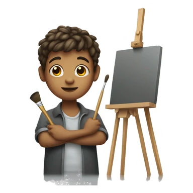 boy holds little brush, an easel sticker