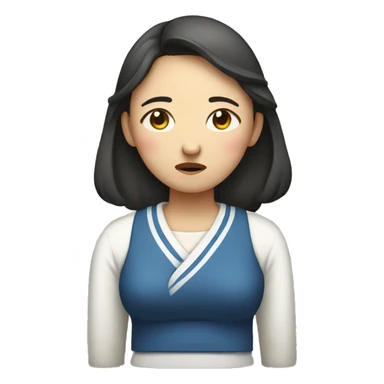 Korean woman with both hands on her waist, sad and troubled expression sticker