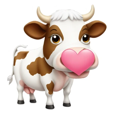 White brown cow holding white heart   sticker