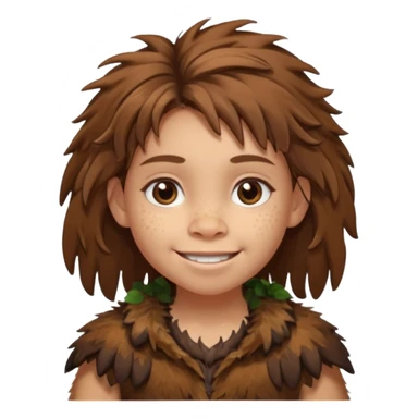 smiling Neanderthal girl kid with messy hair and animal skin clothing sticker