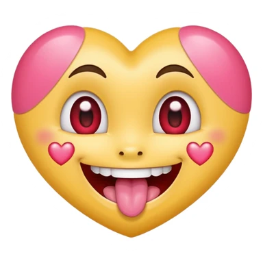 "Perfect smiling face with heart-eyes emoji 😍, classic yellow skin tone, bright open U-shaped smile showing white teeth and pink tongue tip, two large glossy red cartoon heart-shaped eyes with sparkling highlights  sticker