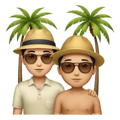 skinny tall asian guy with shorter fat darker asian kid and they’re in front of palm trees sticker