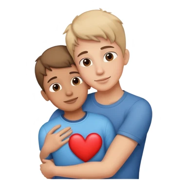 A boy and his mom hugging with an heart above their head sticker