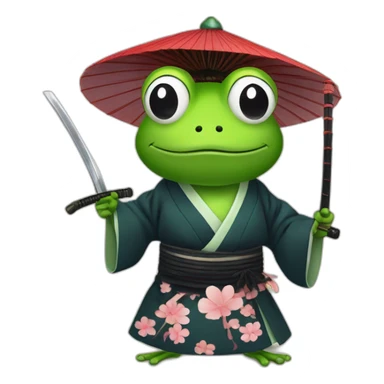 frog with a Japanese hat and a kimono holding a katana sticker