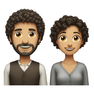Tall Spanish man with curly short hair and a short Spanish girl with with dark curly hair and dark brown eyes smiling  sticker