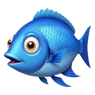 super derpy bright blue fish in side profile facing right, huge bulging eye, wide open mouth looking shocked and stupid, flat 2D side view only sticker