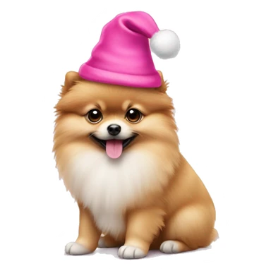 Pomerian puppy with pink Christmas hat sticker