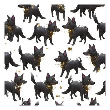 Black iridescent dog fox zombie skeleton gold mechanical nebula galaxy stars flowers fairy lights vintage sticker