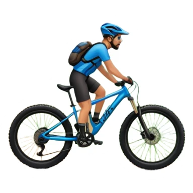 An icon featuring a mountain bike standing on a scenic trail. The background showcases majestic mountains, lush green valleys, and a bright blue sky with fluffy clouds. The sun casts warm light over the landscape, emphasizing the beauty of outdoor cycling. Transparent background sticker