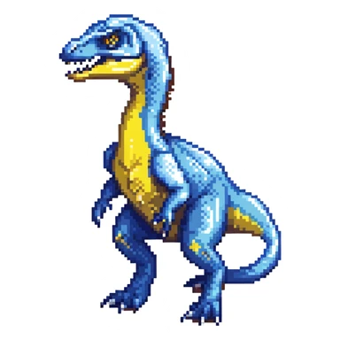 Electric blue velociraptor dinosaur with detailed pixel art texture sticker