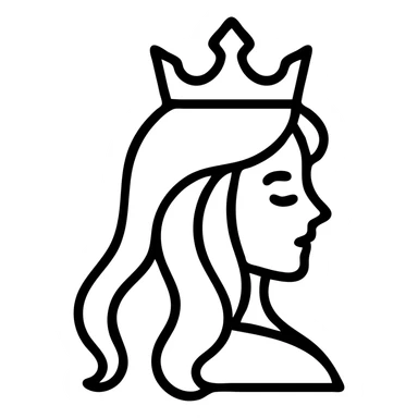 Sleeping Beauty stylized silhouette, flowing hair, ornate crown, minimal color, elegant pose sticker