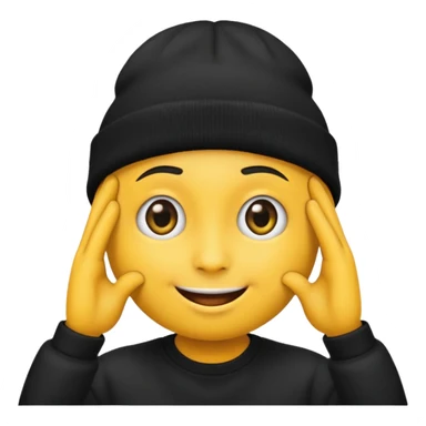 Emoji with black beanie hat pulled down to eyes sticker