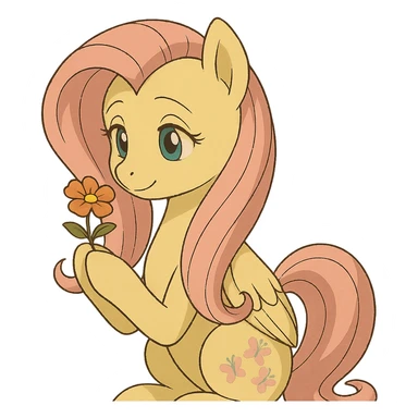 Fluttershy holding a flower in Ghibli style sticker