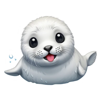 A fluffy, all-white furred, tiny seal having fun in the lake while sticking his tongue out. sticker