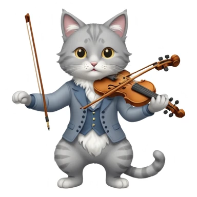 grey cat play violin, long full body sticker