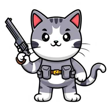 cartoon sticker of a cat holding a gun sticker