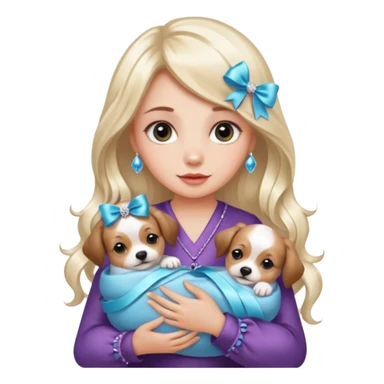 woman holding baby dogs with ribbons and crystals sticker