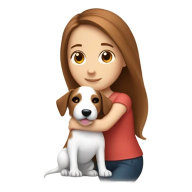 white girl with chestnutbrown hair hugging jack russell terrier sticker