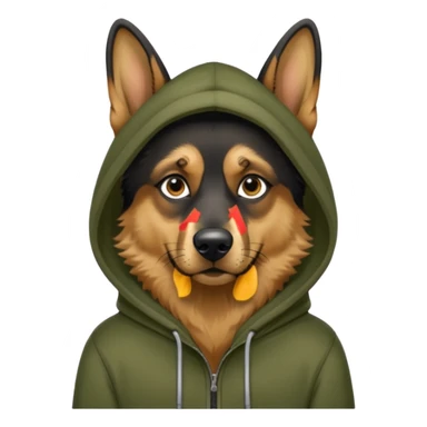 German shepherd dog wearing army green hoodie sticker