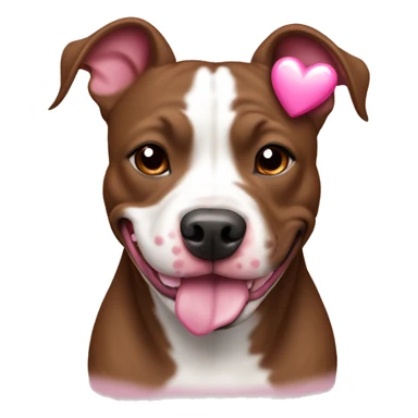 Happy brown and white pitbull with pink hearts by head sticker