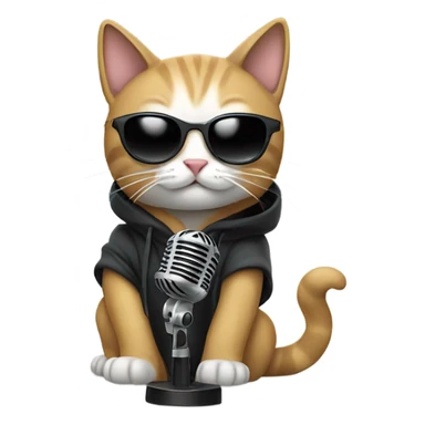 Cat with sun glasses and a hoodie and holding a microphone  sticker