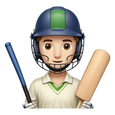 cricket player with bat helmet pads and wicket stumps behind sticker