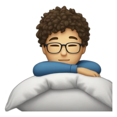A boy with glasses hugging a pillow on the bed sticker
