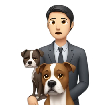 Sad Man with Chinese wife and brown Staffordshire terrier dog sticker