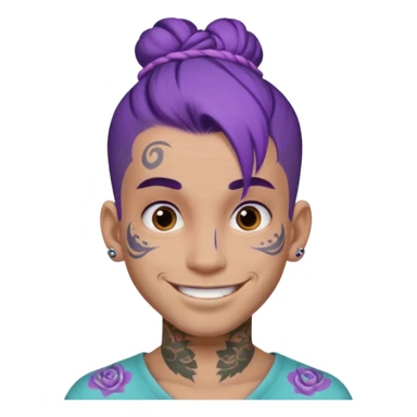 purple hair bun and lots of face tattoo guy sticker