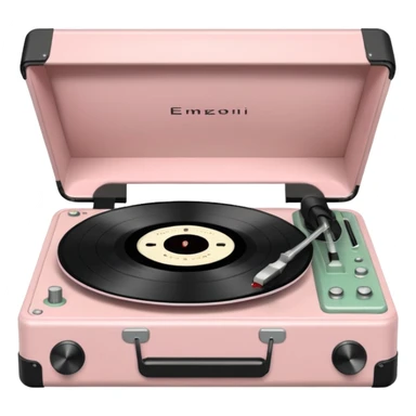 Vintage pale pink vinyl player, without the cover, details colored in sage sticker