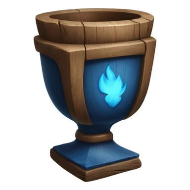 A magical goblet, large and imposing, made of aged wood with a smooth surface. It emits a kind of blue fire, standing out as a symbol of power and mystery. sticker