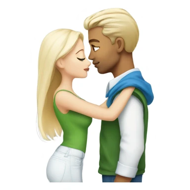 dirty blonde hair and blue eyes man sharing a kiss with platinum blonde hair green eyes woman sticker