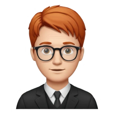 redhead male teacher with middle parted hair and glasses, young sticker