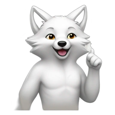 White fox with big thumb up sticker
