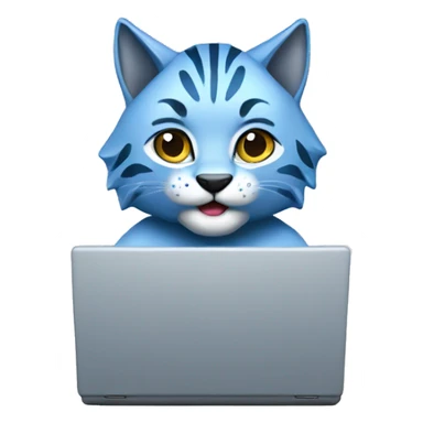 A blue lynx with a laptop sticker