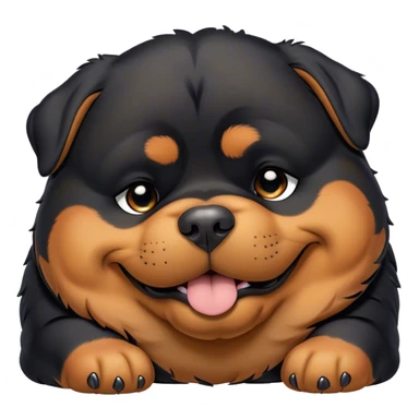 Cinematic Meme-Worthy Chubby Sleeping Rottweiler Portrait Emoji, Head resting peacefully with a contented smile, featuring a delightfully chubby build and a luxuriously soft black and tan fur, eyes shut in a serene nap, Simplified yet hilariously adorable features, highly detailed, glowing with a soft, drowsy light, high shine, relaxed and utterly lovable, stylized with an air of playful laziness, bright and endearing, soft glowing outline, capturing the essence of a comically sleepy guardian, so meme-worthy it feels like it could instantly become the next viral sensation of adorable slumber! sticker
