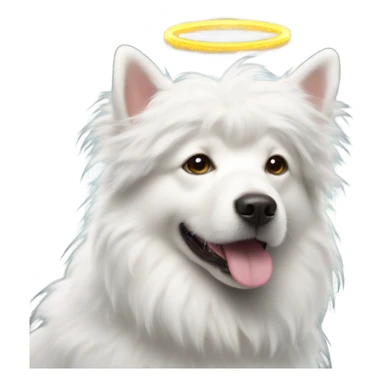 White fluffy dog with a halo sticker