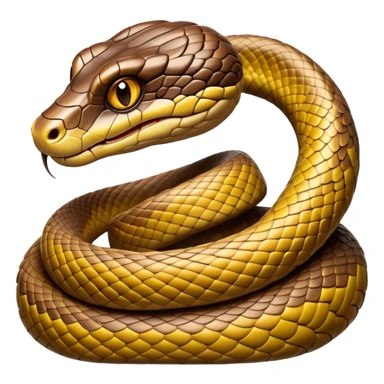 cinematic-python-realistic-full-body-coiled-emoji,-thick-scaled-body-looped-tightly,-intricate-brown-and-gold-patterned-scales-reflecting-light,-head-tilted-dramatically,-slitted-eyes-staring-calmly,-simplified-yet-realistic-focused-features,-highly-detailed,-glowing-with-an-almost-sarcastic-glow sticker