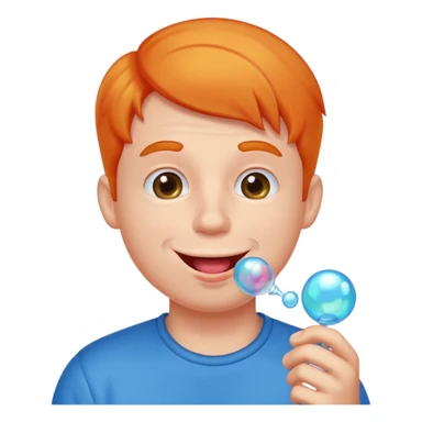 the guy is chewing gum and make a buuble sticker