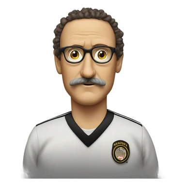 Weird Al Yankovic with glasses and a mustache without wrinkles, and wearing a referee shirt sticker