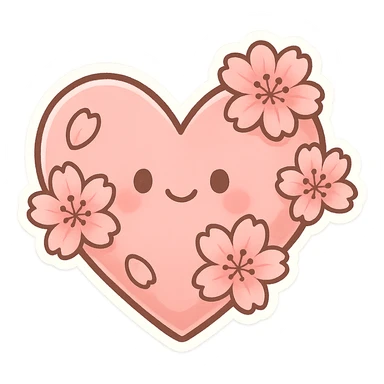 Pink heart-shaped cherry blossom pattern, Q version sticker style sticker