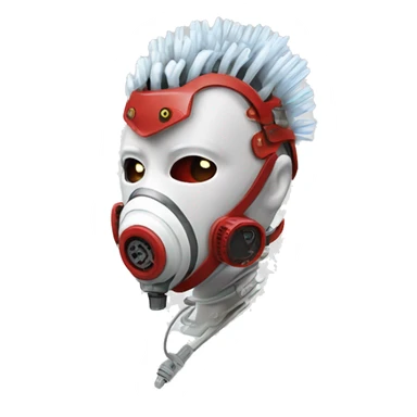 White Mohawk female cyborg head with red respirator mask and circuits sticker