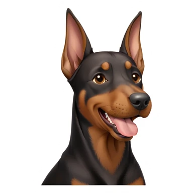 cinematic-cute-yawning-doberman-portrait-emoji,-head-tilted-slightly-with-a-dramatic,-wide-open-yawn,-revealing-a-sleek black and brown fur-with-a-subtle-shimmer,-floppy-ears-slightly-drooping,-round-brown-eyes-barely-open-in-drowsy sticker